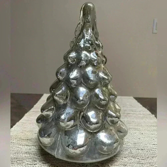 Pottery Barn Mercury Glass Tree Cloche Silver Small 9” Christmas Holiday EUC - Picture 1 of 7